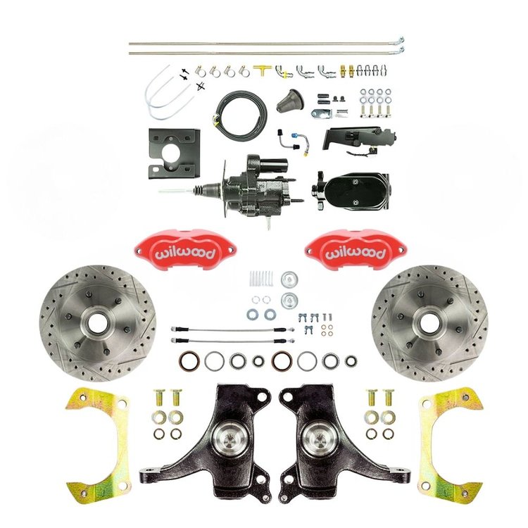 THB6726DZYP 1967-1970 GM Truck 2 in. Drop Black Hydraulic Assist Disc Kit, Red Wilwood Calipers