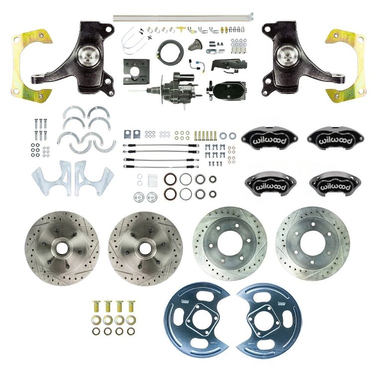 THB6756DBYP 1967-1970 GM Truck 2 in. Drop Hydraulic assist 4-Wheel Disc Kit; Black Wilwood Calipers