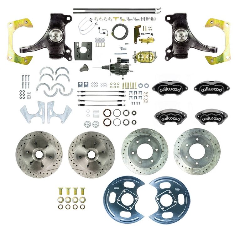 THB6756DZP 1967-1970 GM Truck 2 in. Drop Hydraulic assist 4-Wheel Disc Kit; Red Wilwood Calipers