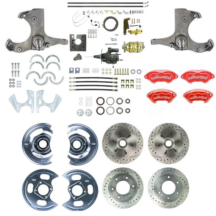 THB6756ZP 1967-1970 GM Truck 2WD Hydraulic assist 4-Wheel Disc Brake Kit, Red Wilwood Calipers