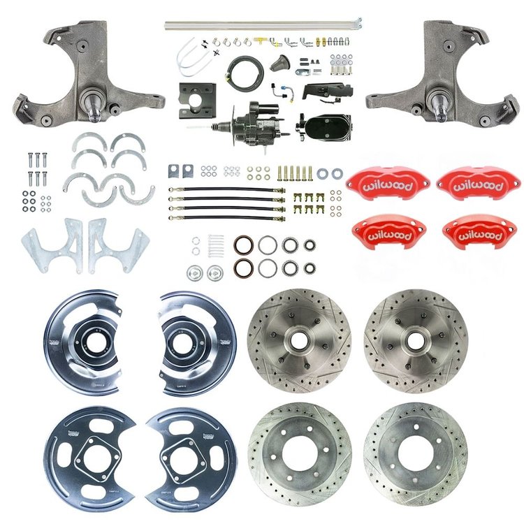 THB6756ZYP 1967-1970 GM Truck 2WD Hydraulic assist 4-Wheel Disc Brake Kit, Red Wilwood Calipers