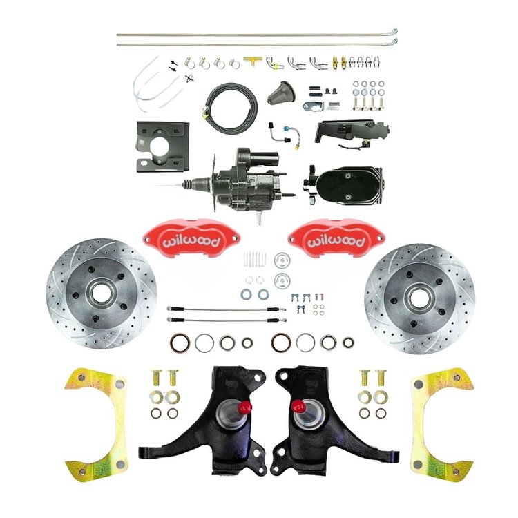 THB7125DZYP 1971-1972 GM C10 Truck 2 in. Drop Black Hydraulic Assist Disc Kit Red Wilwood Calipers