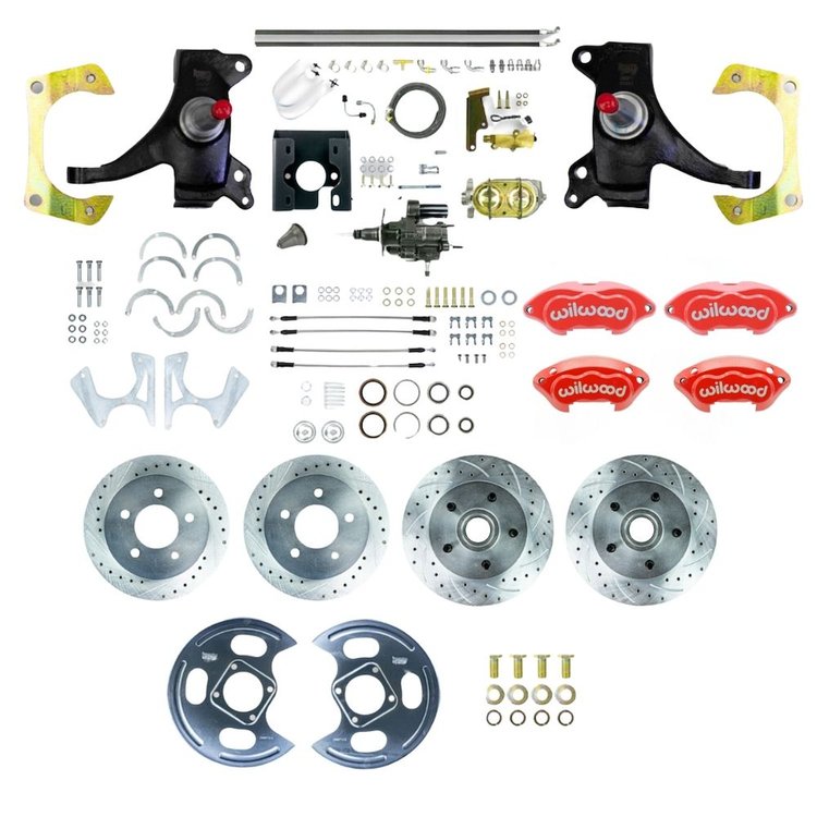 THB7155DZP 1971-1972 C10 Truck 2 in. Drop Hydraulic Assist 4-Wheel Disc Kit, Red Wilwood Calipers