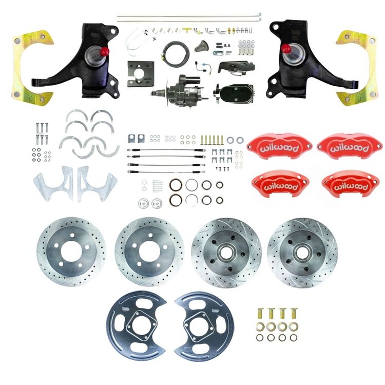 THB7155DZYP 1971-1972 C10 Truck 2 in. Drop Black Hydraulic Assist 4-Wheel Disc Red Wilwood Calipers