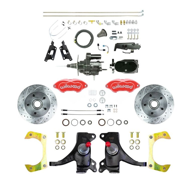 THB7325DZYP 1973-1987 GM C10 Truck 2 in. Drop Black Hydraulic Assist Disc Kit Red Wilwood Calipers
