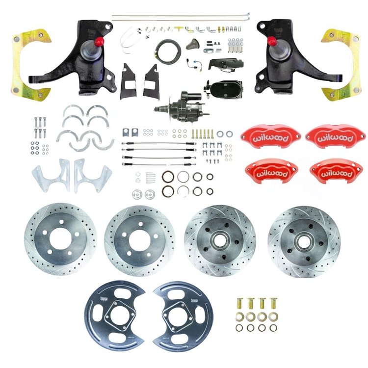 THB7355DZYP 1973-1987 C10 Truck 2 in. Drop Black Hydraulic Assist 4-Wheel Kit Red Wilwood Calipers