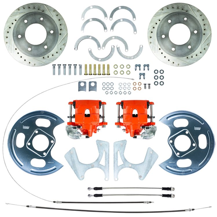 TRD4746Z GM 10 & 12 Bolt Rear Disc Brake Conversion Kit Fits Select 1973-1991 Chevy/GMC Trucks w/6-Lug Wheels [Red Calipers]