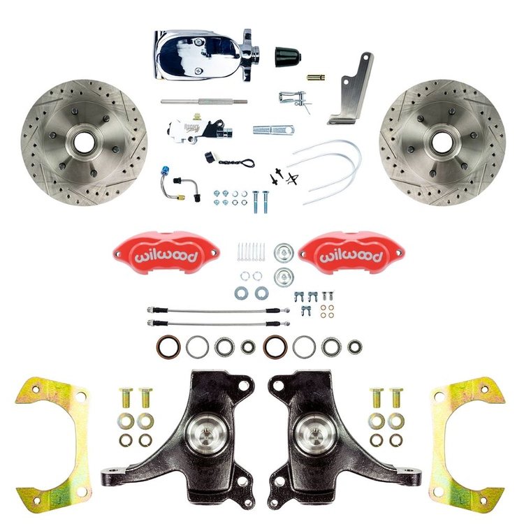 TSD6016DZXP 1960-1962 GM Truck 2 in. Drop, Power Front Disc Brakes Red Wilwood Caliper Chrome Upper