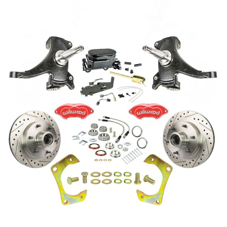 TSD6016DZYP 1960-1962 GM Truck 2 in. Drop, Power Front Disc Brakes Red Wilwood Caliper Black Upper