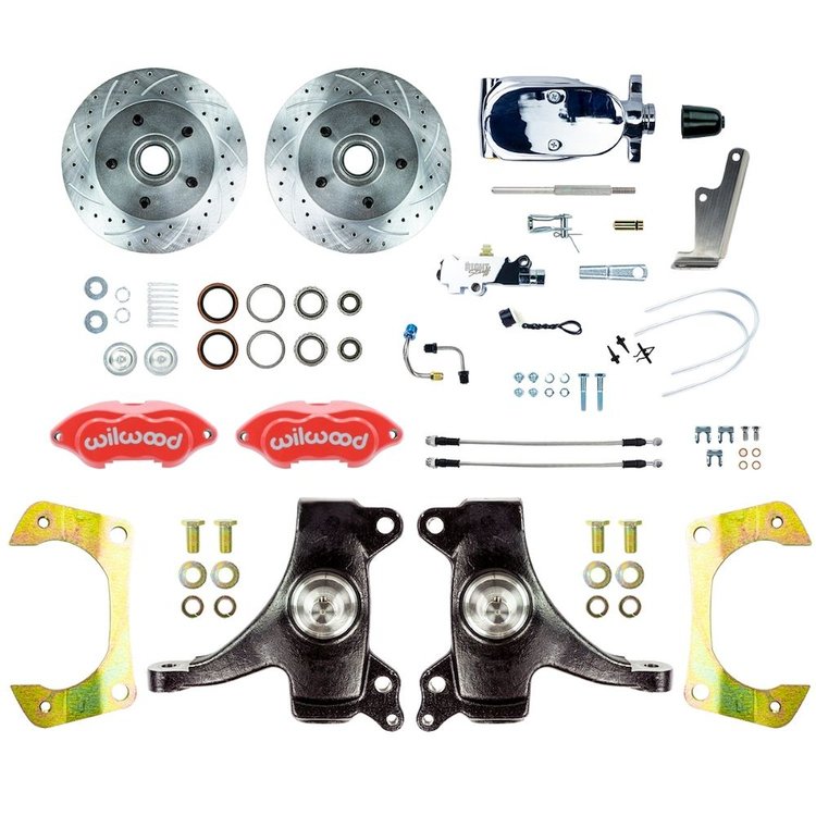 TSD6315DZXP 1963-1970 GM Truck/Suburban 2 in. Drop Std Front Disc Brake Kit, Red Wilwood Calipers, 5 Lug