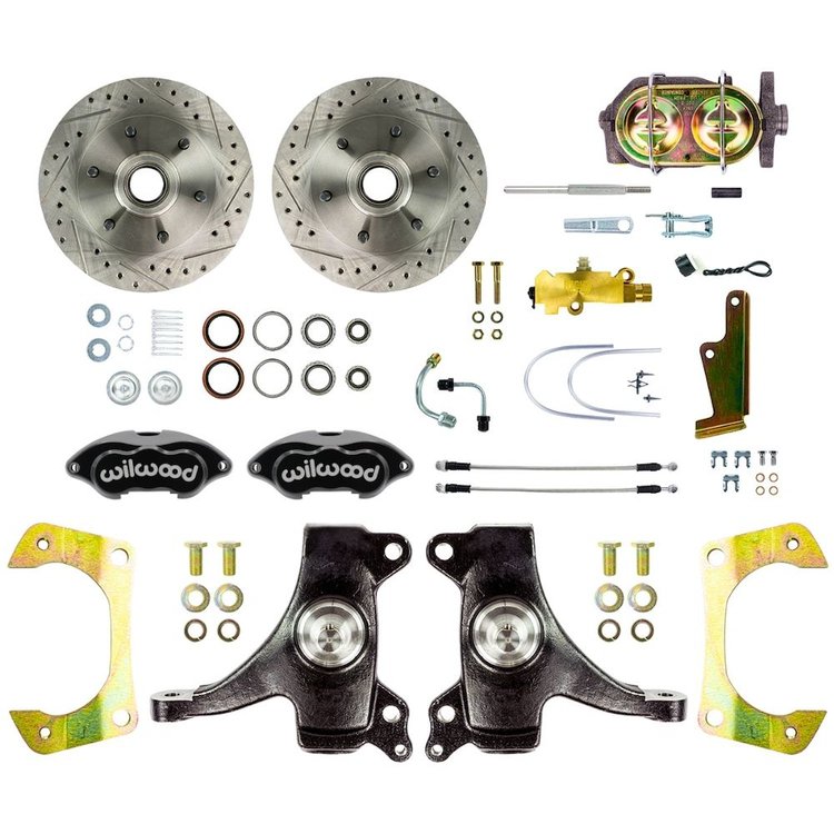 TSD6316DBP 1963-1970 GM Truck/Suburban 2 in. Drop Std Front Disc Brake Kit, Black Wilwood calipers, 6 Lug
