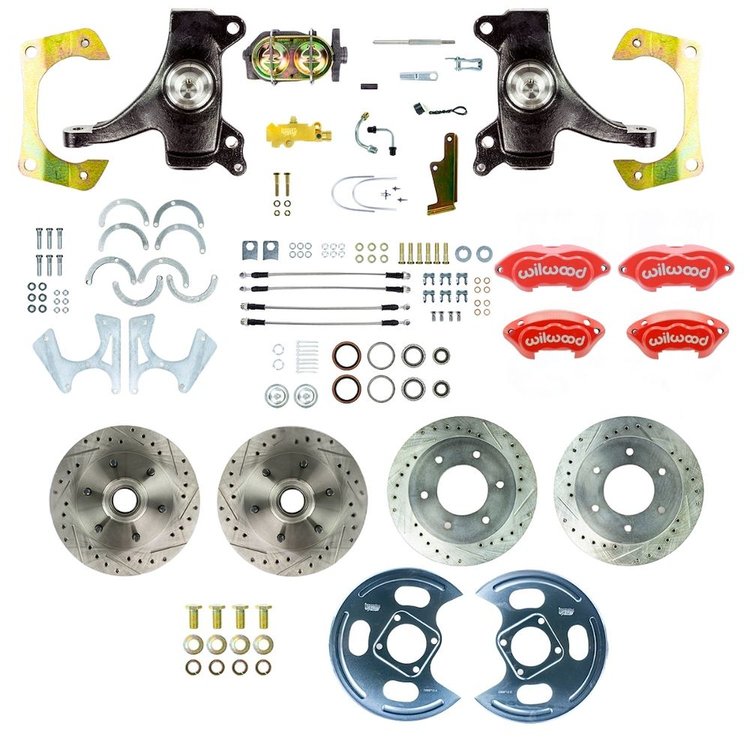 TSD6346DZP 1963-1970 GM Truck, 2 in. Drop, Manual 4-Wheel Disc Brake Kit; Red Wilwood Calipers