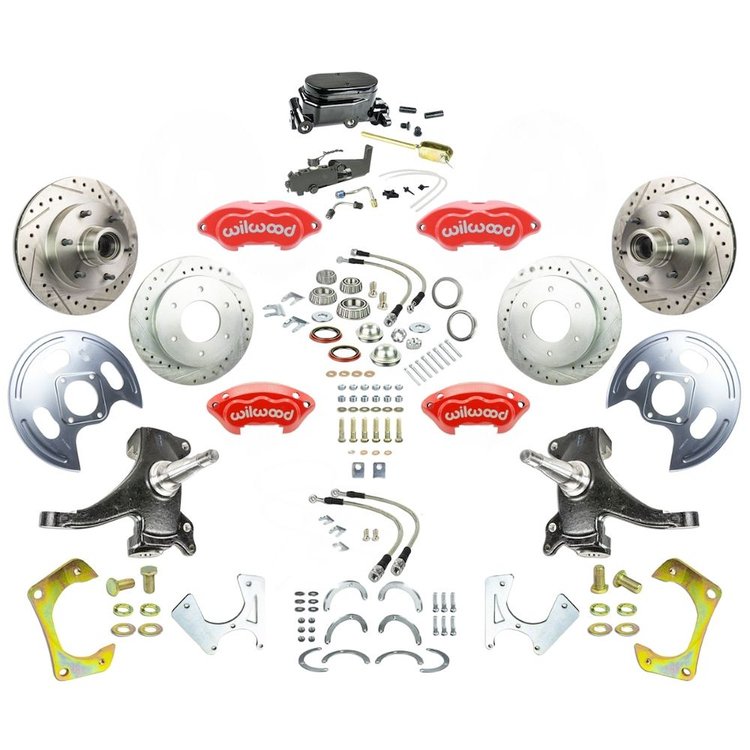 TSD6346DZYP 1963-1970 GM Truck & Sub, 2 in. Drop Std 4-Wheel Disc Brake Kit, Red Wilwood Calipers