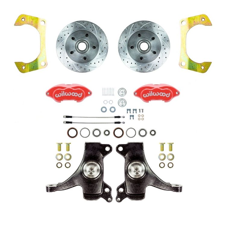TWK6015DZP 1960-1962 Chevy Truck 2WD 2 in. Drop, At The Wheel Disc Brake Kit, Red Wilwood Calipers