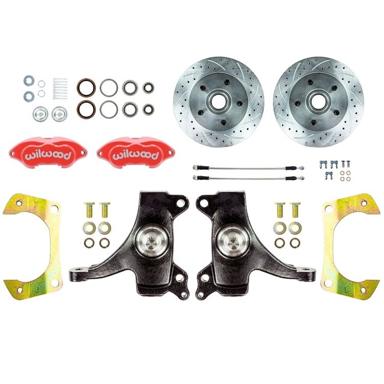 TWK6315DZP 1963-1970 GM Truck/Suburban 2WD, 2 in. Drop At The Wheel Disc Brake kit Red Wilwood Calipers