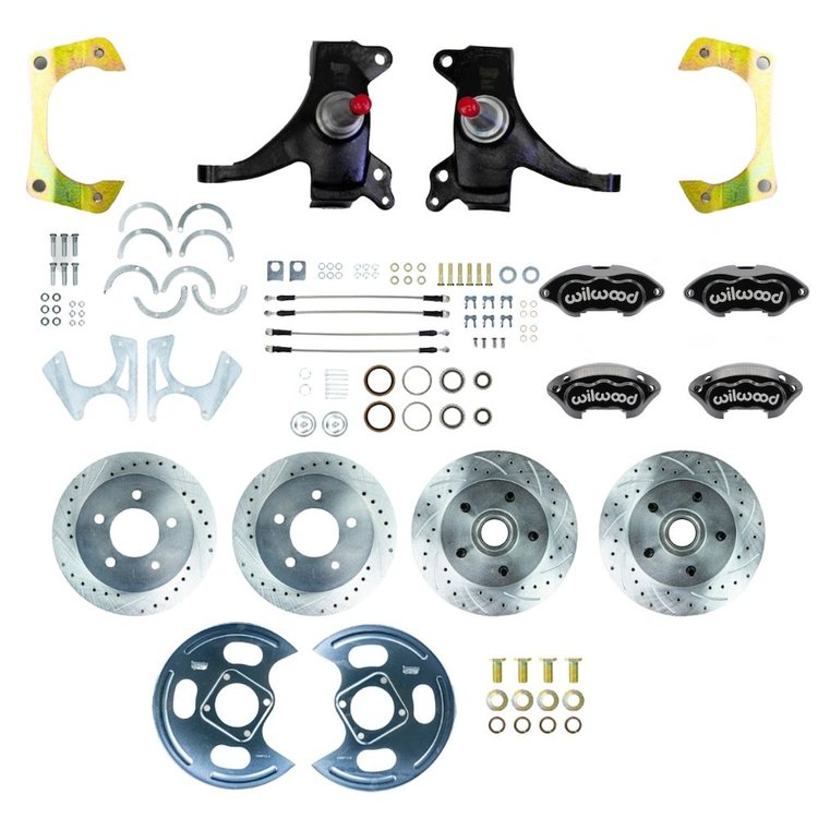 TWK7155DBP 1971-1972 GM Truck 2WD 2 in. Drop 4-Wheel At The Wheel Disc Kit Black Wilwood Calipers
