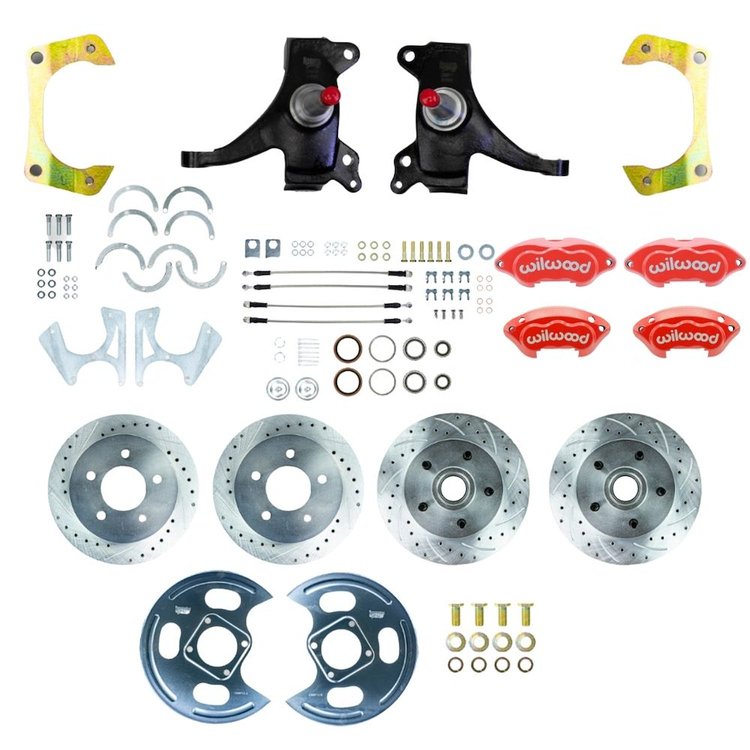 TWK7155DZP 1971-1972 GM Truck 2WD 2 in. Drop, 4-Wheel At The Wheel Disc Kit, Red Wilwood Calipers
