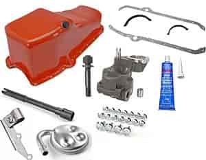 Powder Coated Chevy Orange Oil Pan Kit 1955-79 Chevy 283-350