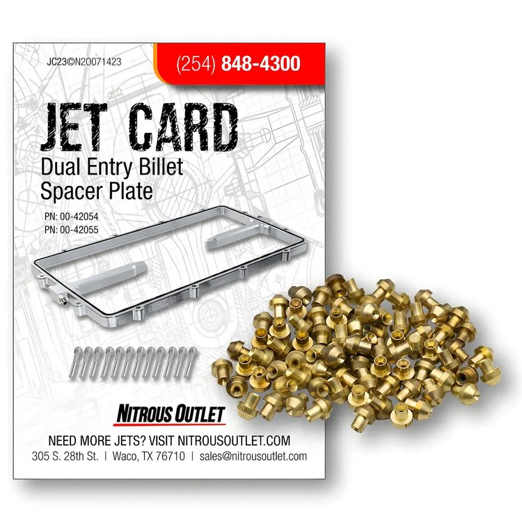 00-00302 Dual Entry Billet Spacer Plate Jet Pack, Gas/E85, 5-55 psi, 70-100-150-200-250-300-350 HP