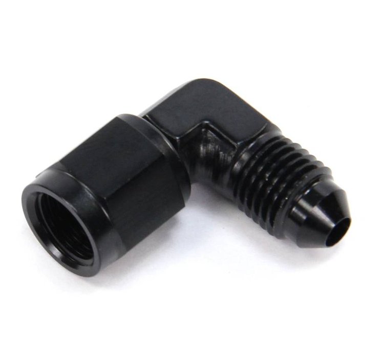 00-01613 6AN Swivel x 6AN 90-Degree Fitting, Female/Male, Black