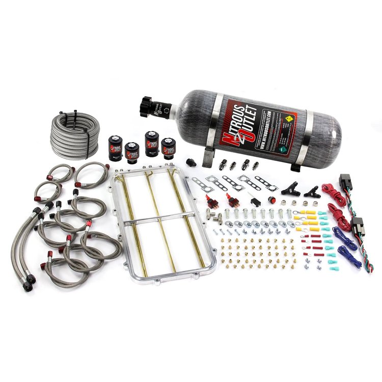 00-10184-12 GM Holley Hi-Ram Dual-Stage Intake Spacer Plate System, Gas/E85, 5-55psi, 50-300HP, 12lb Bottle
