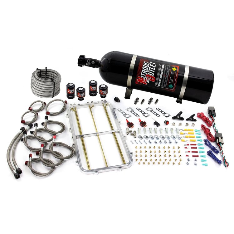 00-10184-15 GM Holley Hi-Ram Dual-Stage Intake Spacer Plate System, Gas/E85, 5-55psi, 50-300HP, 15lb Bottle