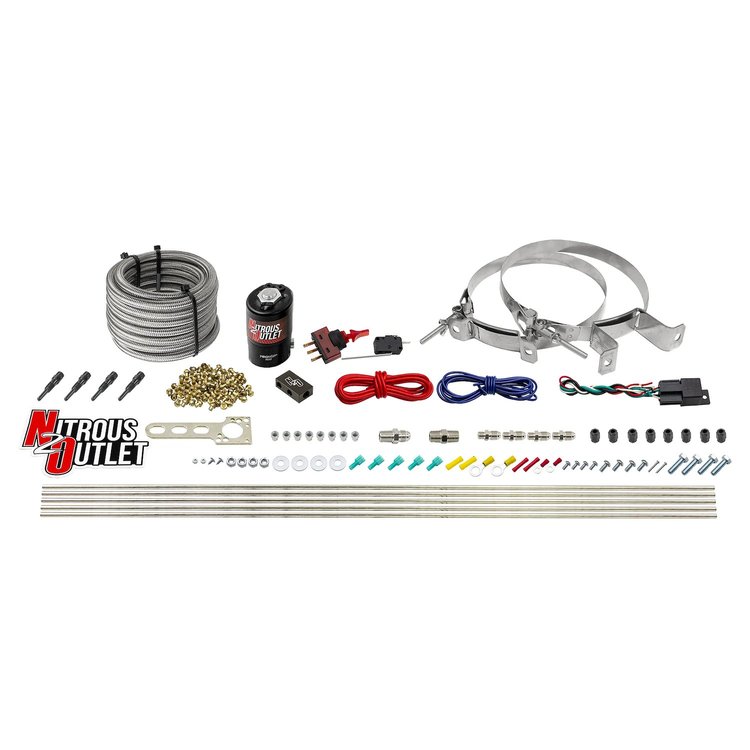 00-10360-00 Dry 4-Cyl Direct Port System, .122 Nitrous Solenoid/Distribution Block/90-Degree Nozzles, 50-250HP, No Bottle