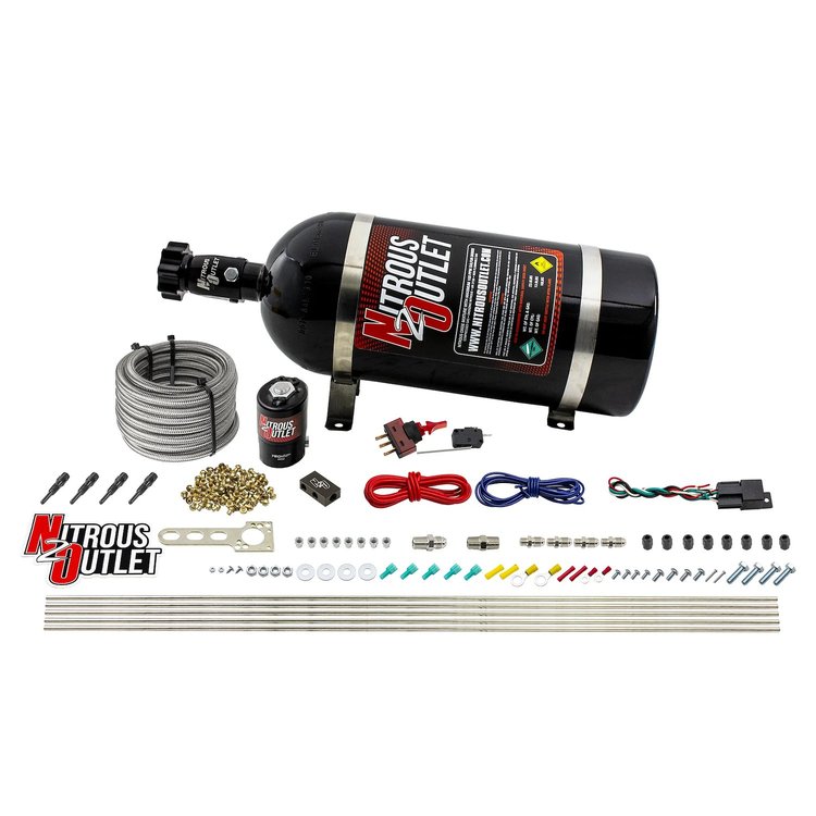 00-10360-10 Dry 4-Cyl Direct Port System, .122 Nitrous Solenoid/Distribution Block/90-Degree Nozzles, 50-250HP, 10lb Bottle