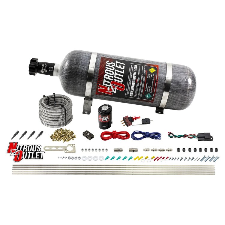 00-10360-12 Dry 4-Cyl Direct Port System, .122 Nitrous Solenoid/Distribution Block/90-Degree Nozzles, 50-250HP, 12lb Bottle