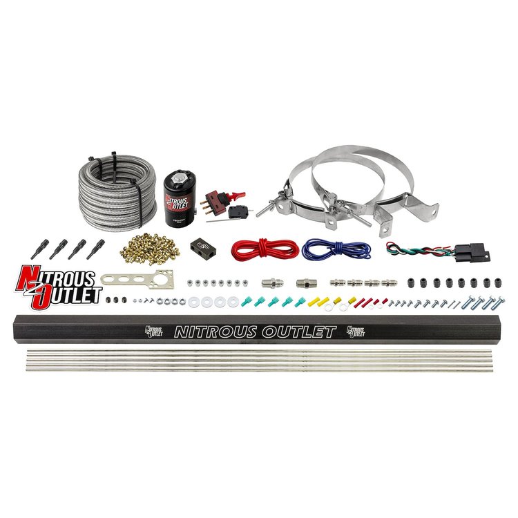 00-10361-00 Dry 4-Cyl Direct Port System, .122 Nitrous Solenoid/Injection Rail/90-Degree Discharge Nozzles, 50-250HP, No Bottle