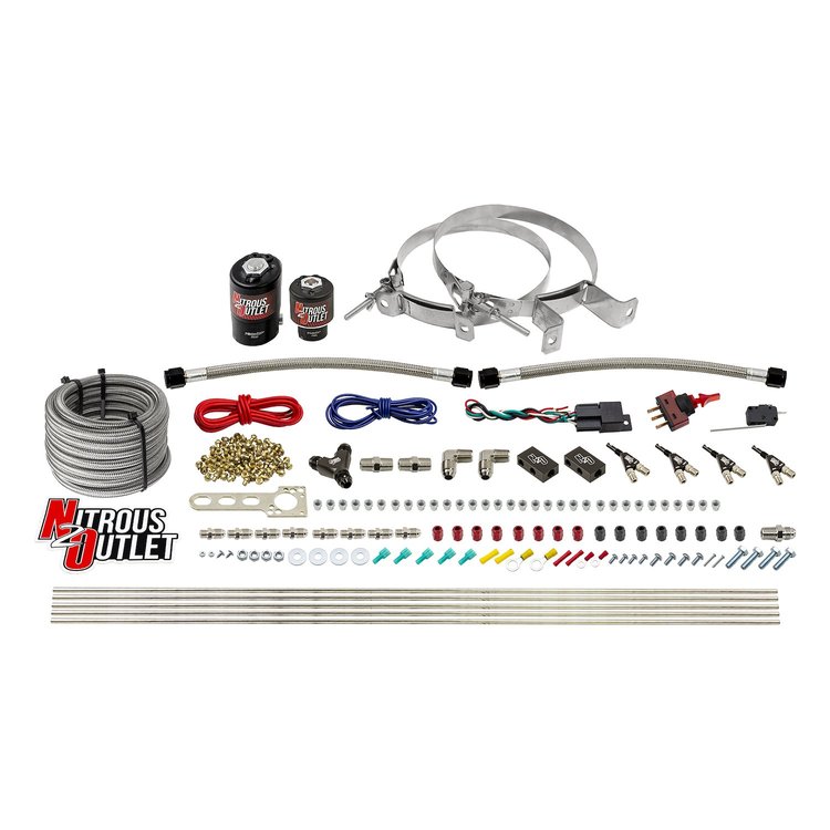 00-10362-00 4-Cyl Direct Port System, .122 Nitrous Solenoid/.177 Fuel Solenoid/Distribution Blocks/90-Degree Discharge Nozzles