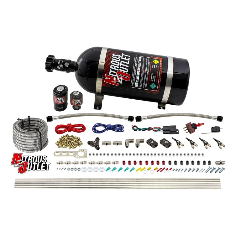 00-10362-10 4-Cyl Direct Port System, .122 Nitrous Solenoid/.177 Fuel Solenoid/Distribution Blocks/90-Degree Discharge Nozzles