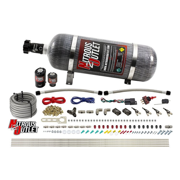 00-10362-12 4-Cyl Direct Port System, .122 Nitrous Solenoid/.177 Fuel Solenoid/Distribution Blocks/90-Degree Discharge Nozzles