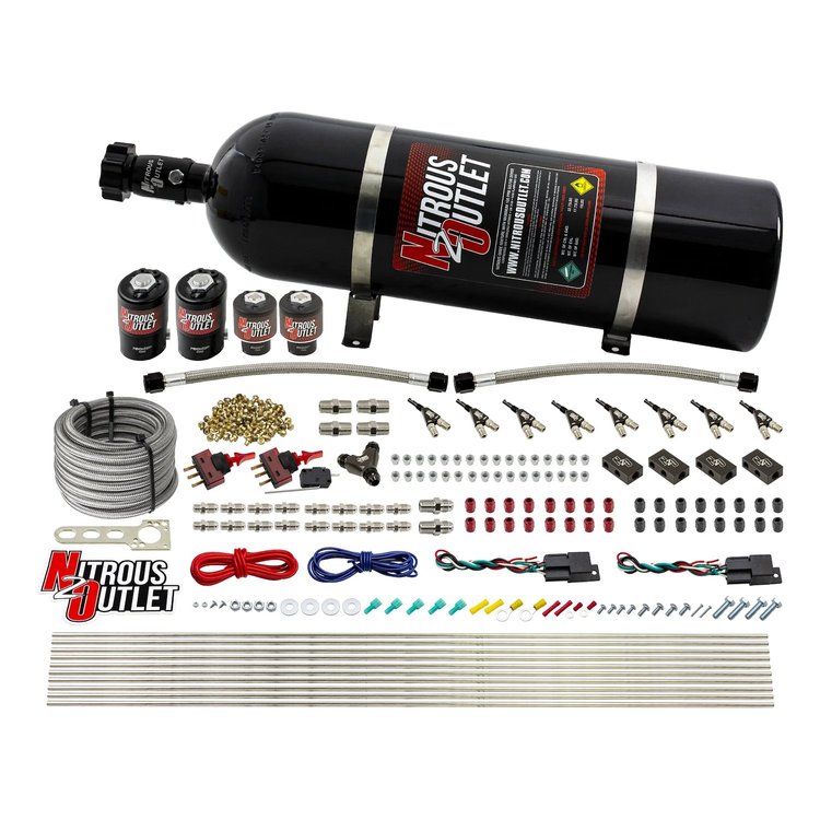 00-10362-DS-15 4-Cyl Dual-Stage Direct Port System, Two .122 Nitrous Solenoids/Two .177 Fuel Solenoids/Distribution Blocks