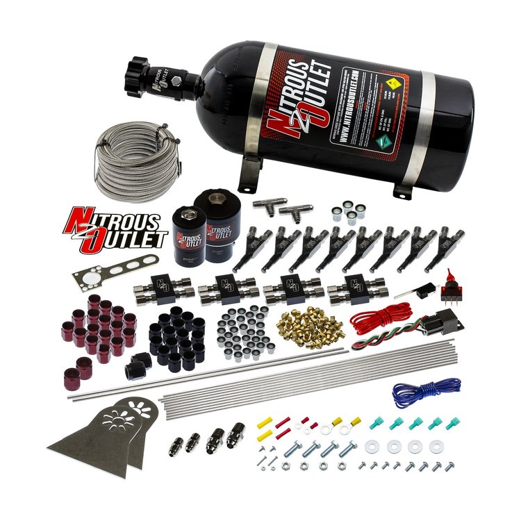 00-10435-T-10 8-Cyl Direct Port System, Two .178 Trashcan Nitrous Solenoids/Two .310 Fuel Solenoids/Compact Distribution Blocks