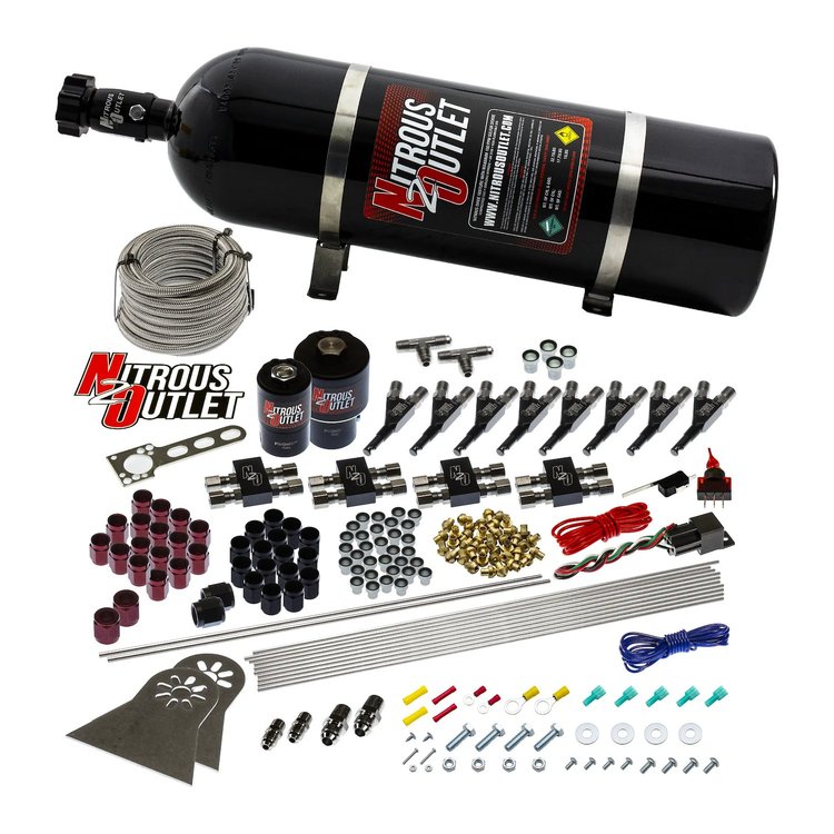 00-10435-T-15 8-Cyl Direct Port System, Two .178 Trashcan Nitrous Solenoids/Two .310 Fuel Solenoids/Compact Distribution Blocks