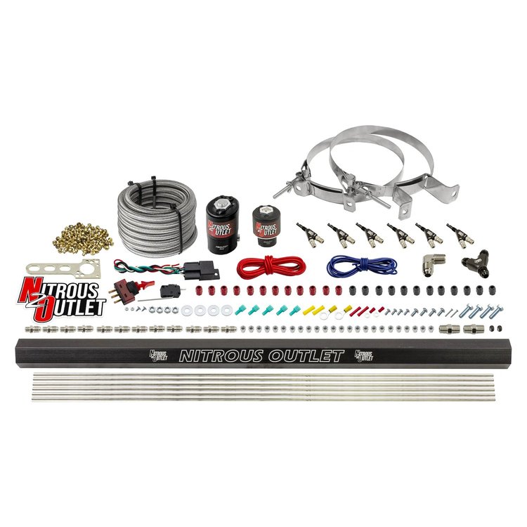 00-10398-E85-R-00 6-Cyl Direct Port System, .122 Nitrous Solenoids/.177 Fuel Solenoids/Dual Passage Injection Rail