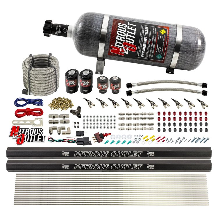 00-10497-E85-R-12 10-Cyl Direct Port System, Two .122 Nitrous Solenoid/Two .310 Fuel Solenoid/Two Dual Passage Injection Rail