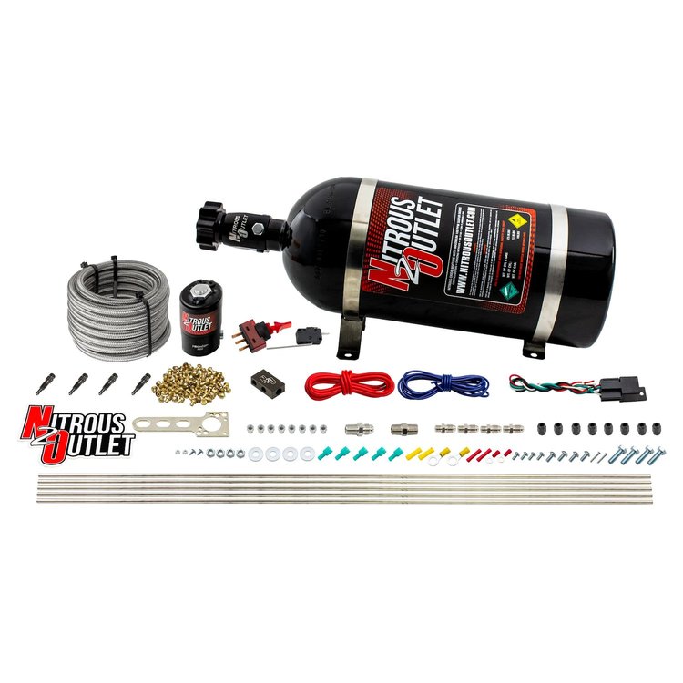 00-10360-SBT-10 Dry 4-Cyl Direct Port System, .122 Nitrous Solenoid/Distribution Block/SBT Nozzles, 50-250HP, 10lb Bottle