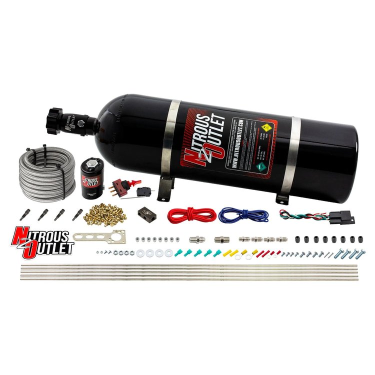 00-10360-SBT-15 Dry 4-Cyl Direct Port System, .122 Nitrous Solenoid/Distribution Block/SBT Nozzles, 50-250HP, 15lb Bottle