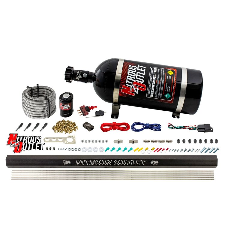 00-10361-SBT-10 Dry 4-Cyl Direct Port System, -.122 Nitrous Solenoid/Injection Rail/SBT Discharge Nozzles, 50-250HP, 10lb Bottle