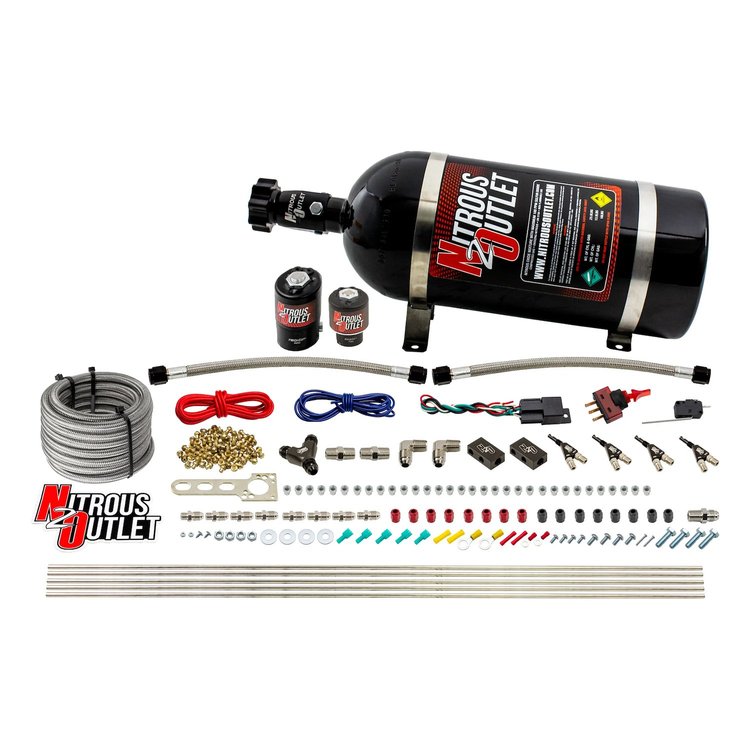 00-10362-ALC-10 4-Cyl Direct Port System, .122 Nitrous Solenoid/.177 Fuel Solenoid/Distribution Blocks/90-Degree Discharge