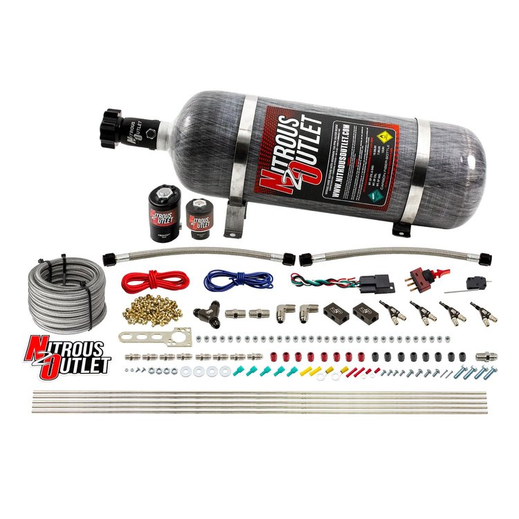 00-10362-ALC-12 4-Cyl Direct Port System, .122 Nitrous Solenoid/.177 Fuel Solenoid/Distribution Blocks/90-Degree Discharge