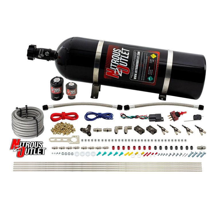00-10362-ALC-15 4-Cyl Direct Port System, .122 Nitrous Solenoid/.177 Fuel Solenoid/Distribution Blocks/90-Degree Discharge