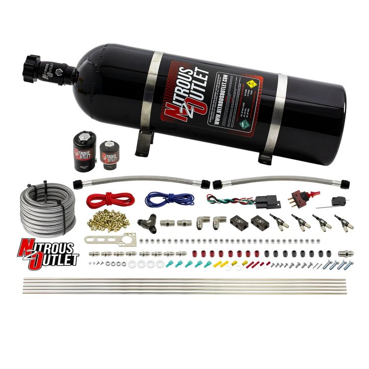 00-10363-E85-R-15 4-Cyl Direct Port System, .122 Nitrous Solenoids/.177 Fuel Solenoids/Dual Passage Injection Rail