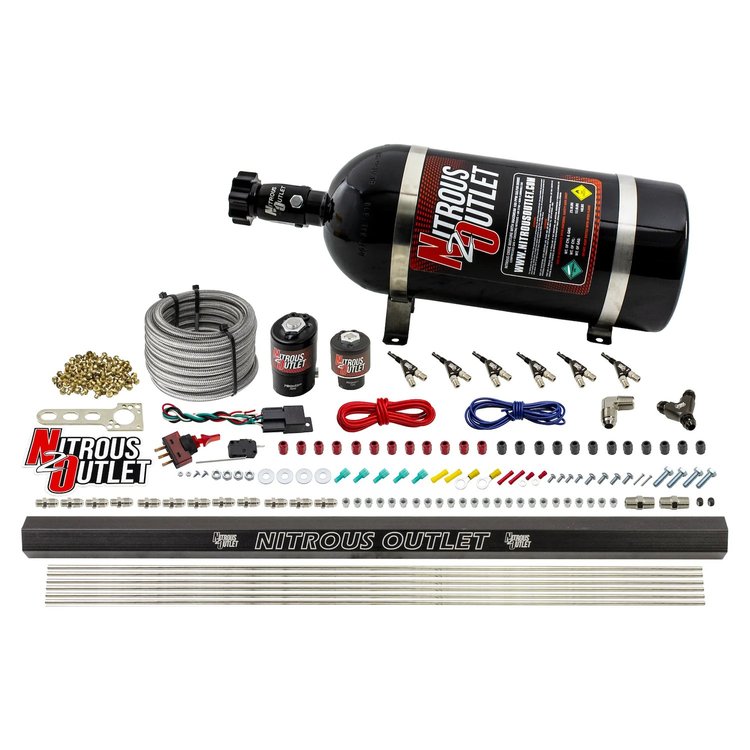 00-10398-E85-R-10 6-Cyl Direct Port System, .122 Nitrous Solenoids/.177 Fuel Solenoids/Dual Passage Injection Rail