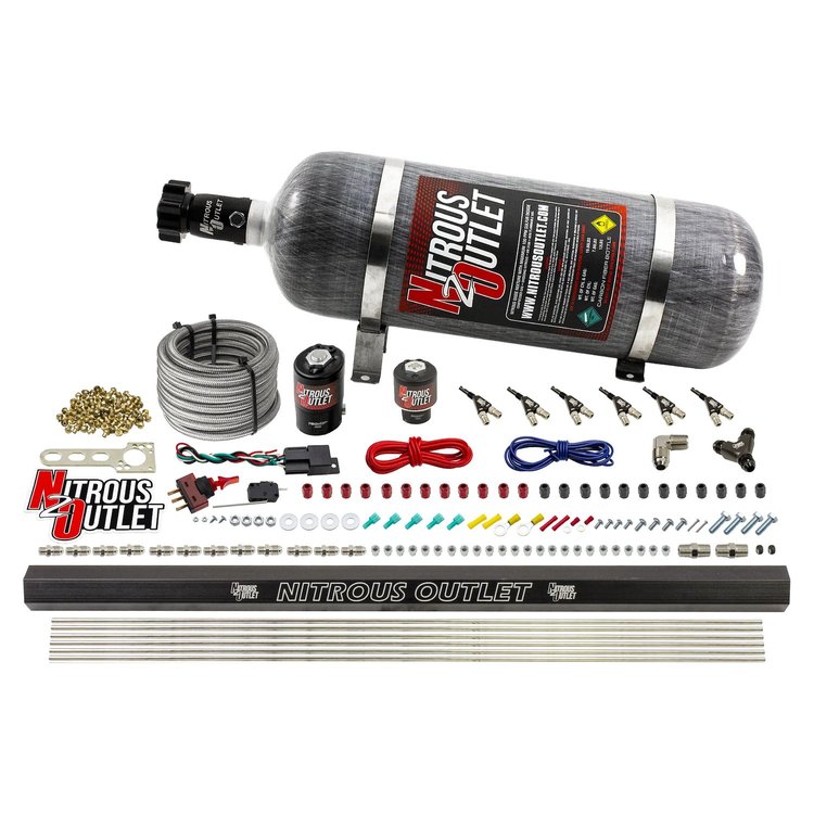 00-10398-E85-R-12 6-Cyl Direct Port System, .122 Nitrous Solenoids/.177 Fuel Solenoids/Dual Passage Injection Rail