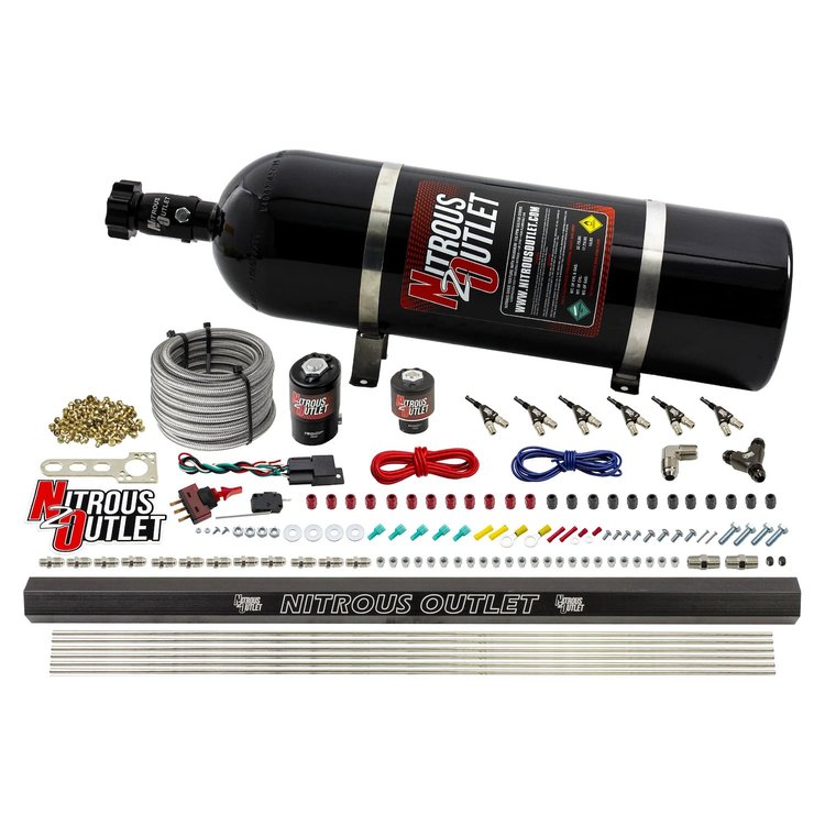 00-10398-E85-R-15 6-Cyl Direct Port System, .122 Nitrous Solenoids/.177 Fuel Solenoids/Dual Passage Injection Rail