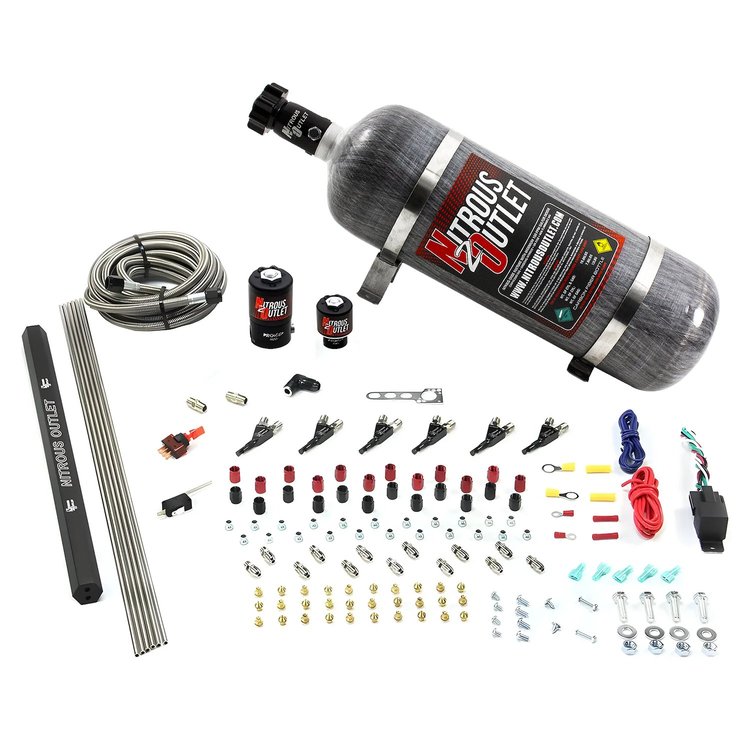 00-10399-E85-R-12 6-Cyl Direct Port System, .122 Nitrous Solenoids/.177 Fuel Solenoids/Dual Passage Injection Rail