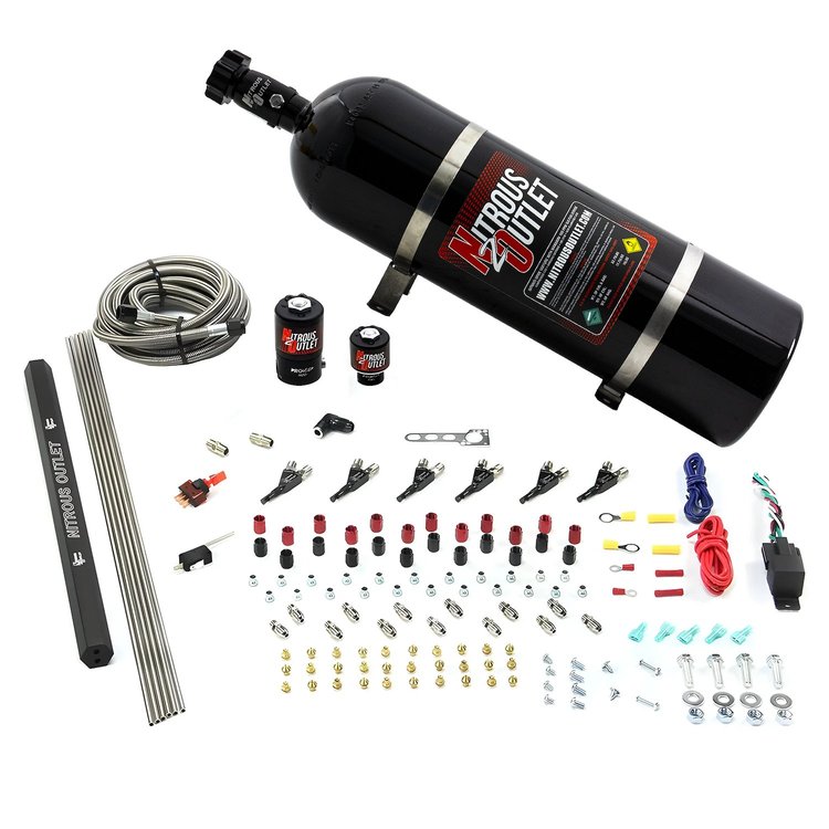 00-10399-E85-R-15 6-Cyl Direct Port System, .122 Nitrous Solenoids/.177 Fuel Solenoids/Dual Passage Injection Rail